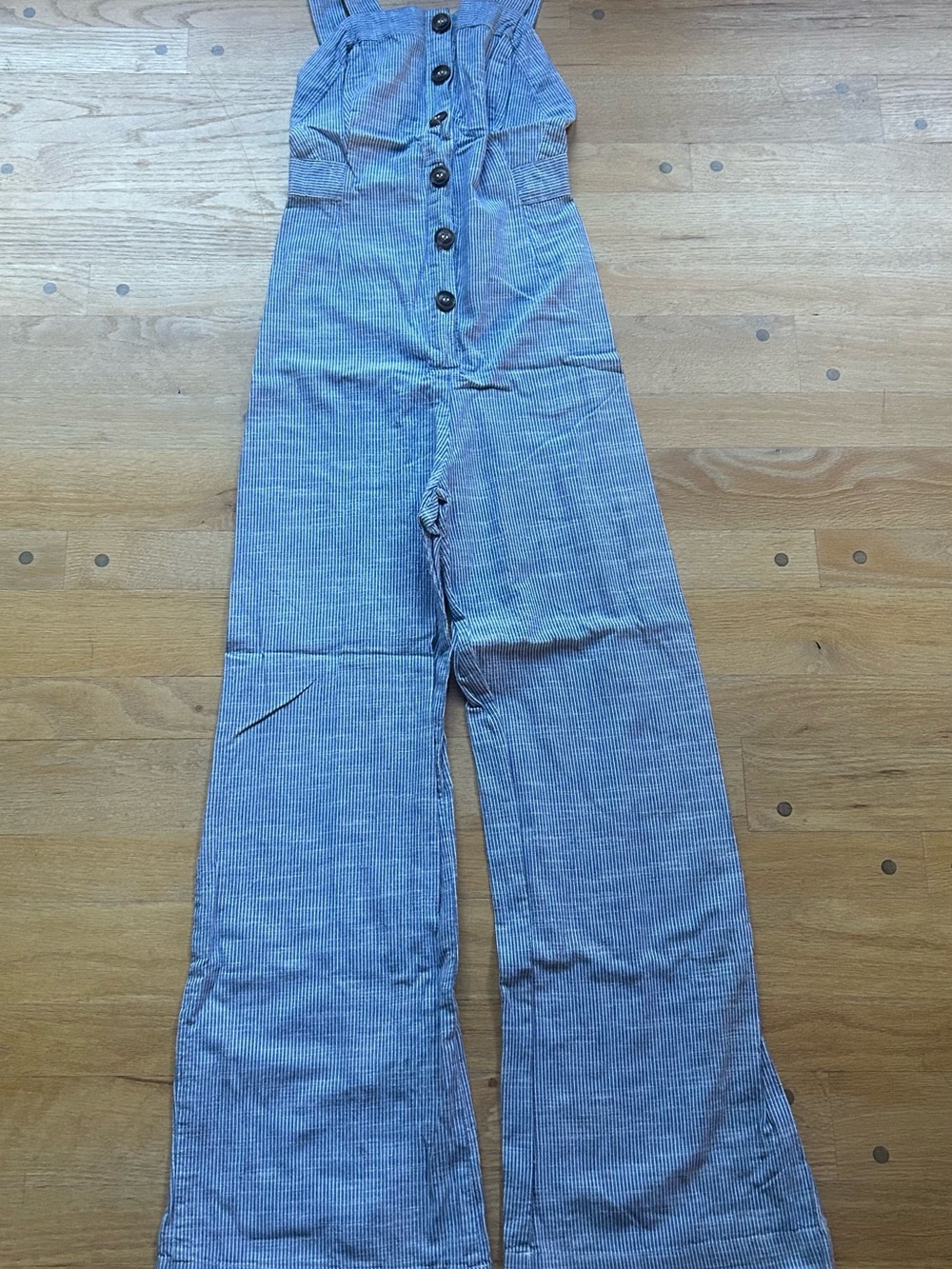 Japna Blue Pinstripe Button-Front Wide Leg Jumpsuit
